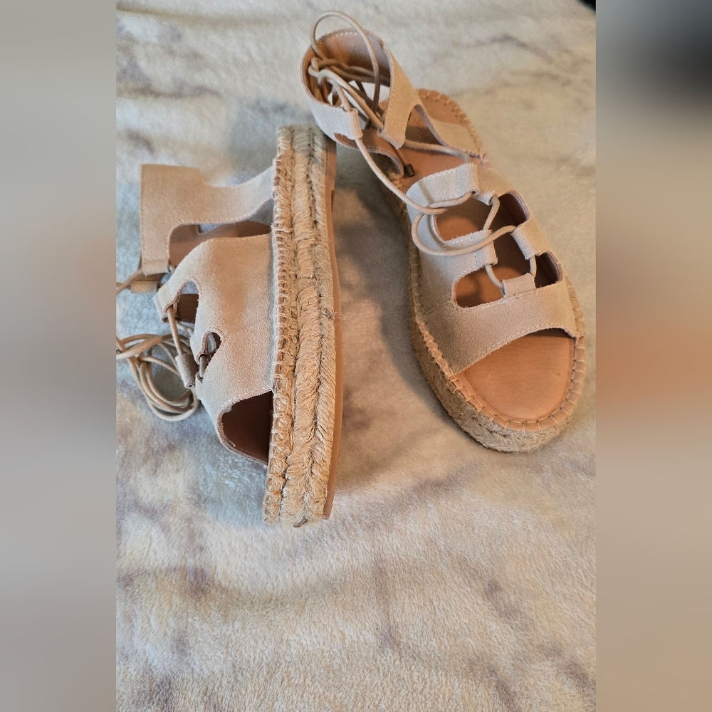 Women's Tan Suede Sandals - Picture 2 of 4